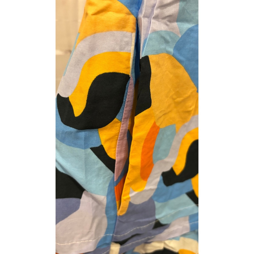 Anthropologie Abstract Swirl Print Smocked Waist Midi Dress Short Sleeve Large - Picture 5 of 6
